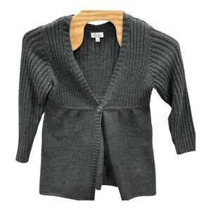 Denim & Co Women's Size L‎ Gray Cardigan 3/4 Sleeve One Waist Button Open Front